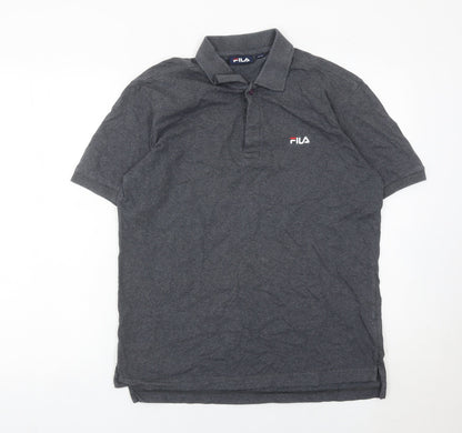 Fila Men's Grey Polo Shirt Size M Regular Fit Cotton Short Sleeve