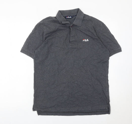 Fila Men's Grey Polo Shirt Size M Regular Fit Cotton Short Sleeve