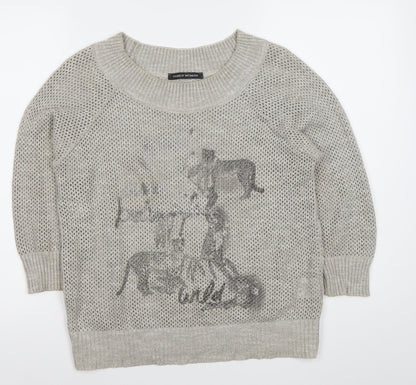 Faber Woman Grey Animal Print Open Knit Jumper Womens Size 10