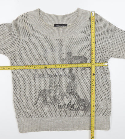Faber Woman Grey Animal Print Open Knit Jumper Womens Size 10