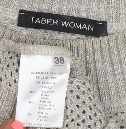 Faber Woman Grey Animal Print Open Knit Jumper Womens Size 10