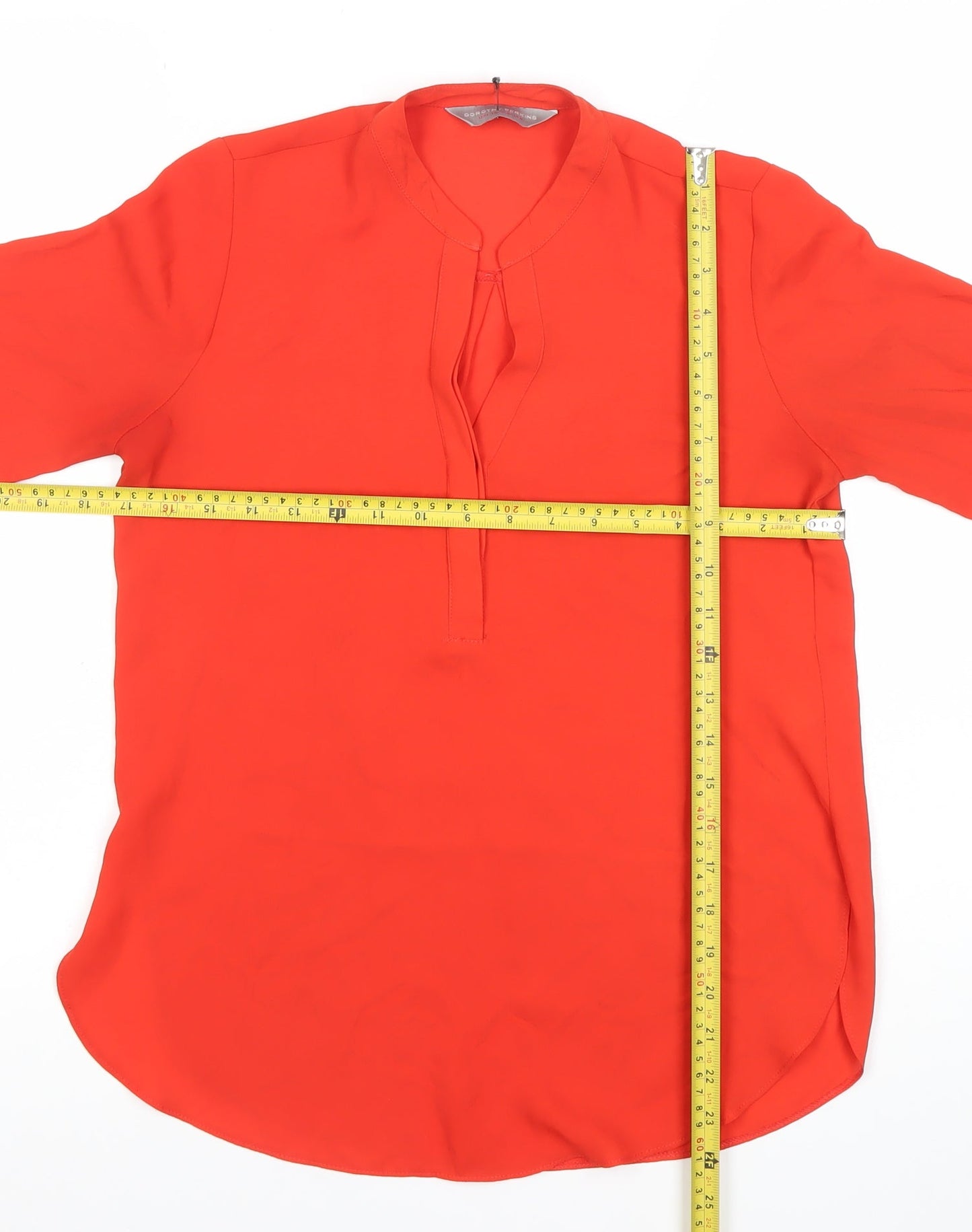 Dorothy Perkins Women’s Red Tunic Blouse Size 8 V-Neck 3/4 Sleeve