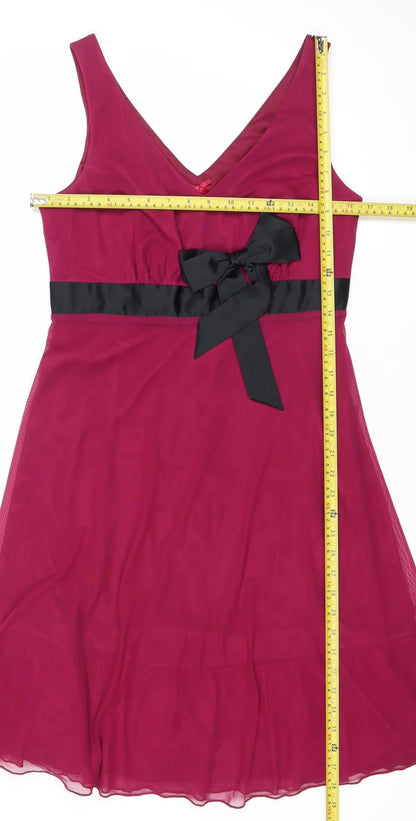 Next Women’s Pink A-Line Party Dress Size 12 Sleeveless Bow Detail