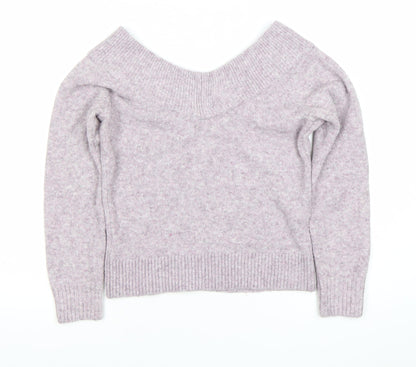 H&M Womens XS Purple V-Neck Wool Blend Knit Jumper Long Sleeve