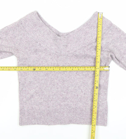 H&M Womens XS Purple V-Neck Wool Blend Knit Jumper Long Sleeve