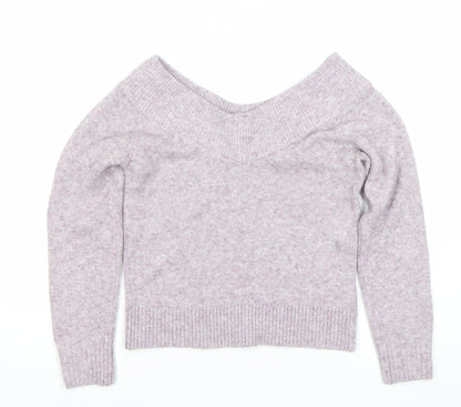 H&M Womens XS Purple V-Neck Wool Blend Knit Jumper Long Sleeve