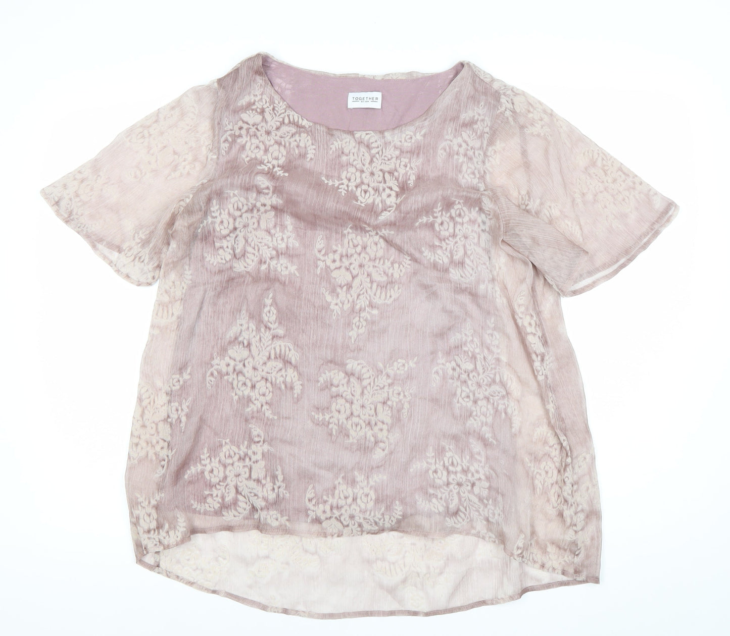 Together Women’s Pink Floral Sheer Blouse Size 12 Tunic Top