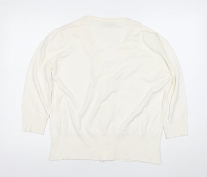 Penny Plain Women Ivory XL Ruffle Button V-Neck Knit Cardigan