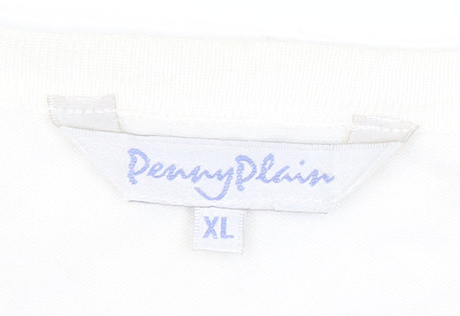 Penny Plain Women Ivory XL Ruffle Button V-Neck Knit Cardigan