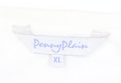 Penny Plain Women Ivory XL Ruffle Button V-Neck Knit Cardigan
