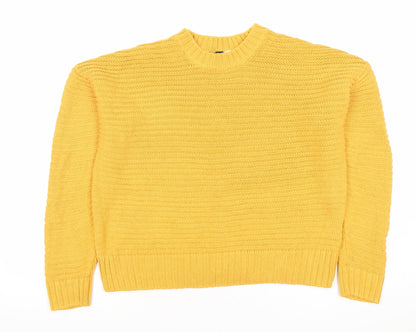 H&M Women’s Yellow Chunky Knit Pullover Jumper Size S Crew Neck
