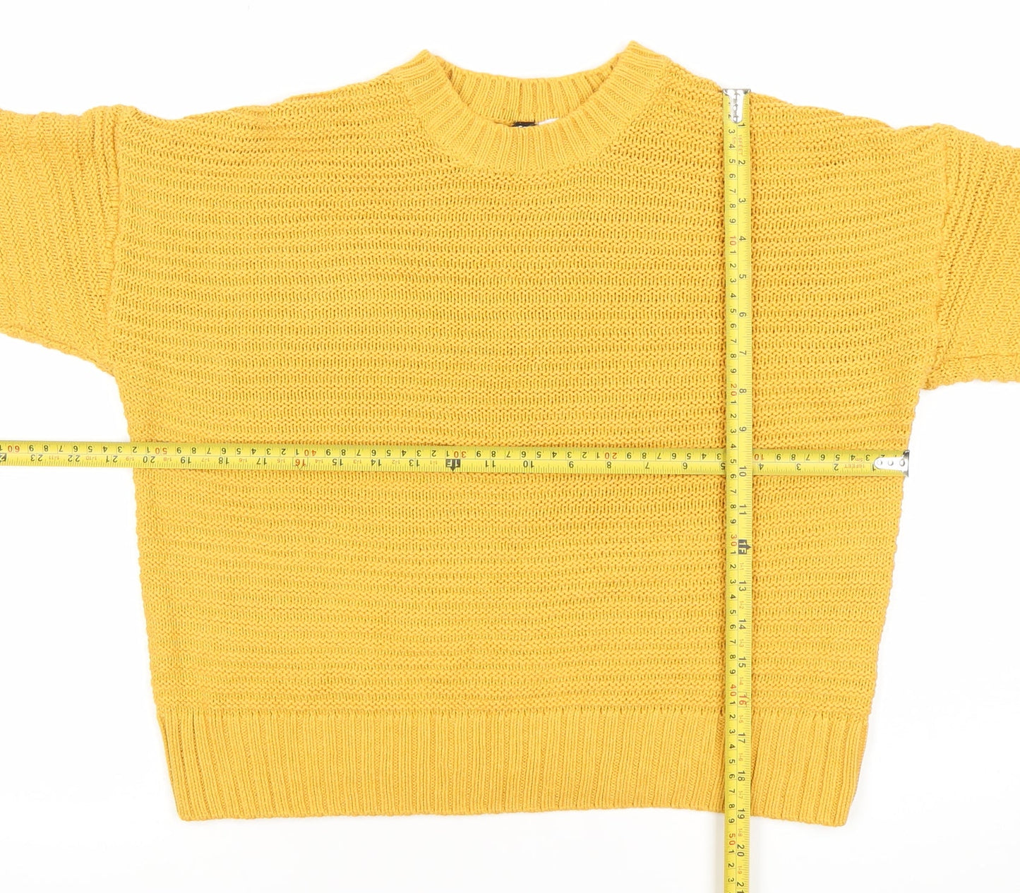 H&M Women’s Yellow Chunky Knit Pullover Jumper Size S Crew Neck