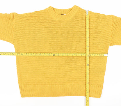 H&M Women’s Yellow Chunky Knit Pullover Jumper Size S Crew Neck