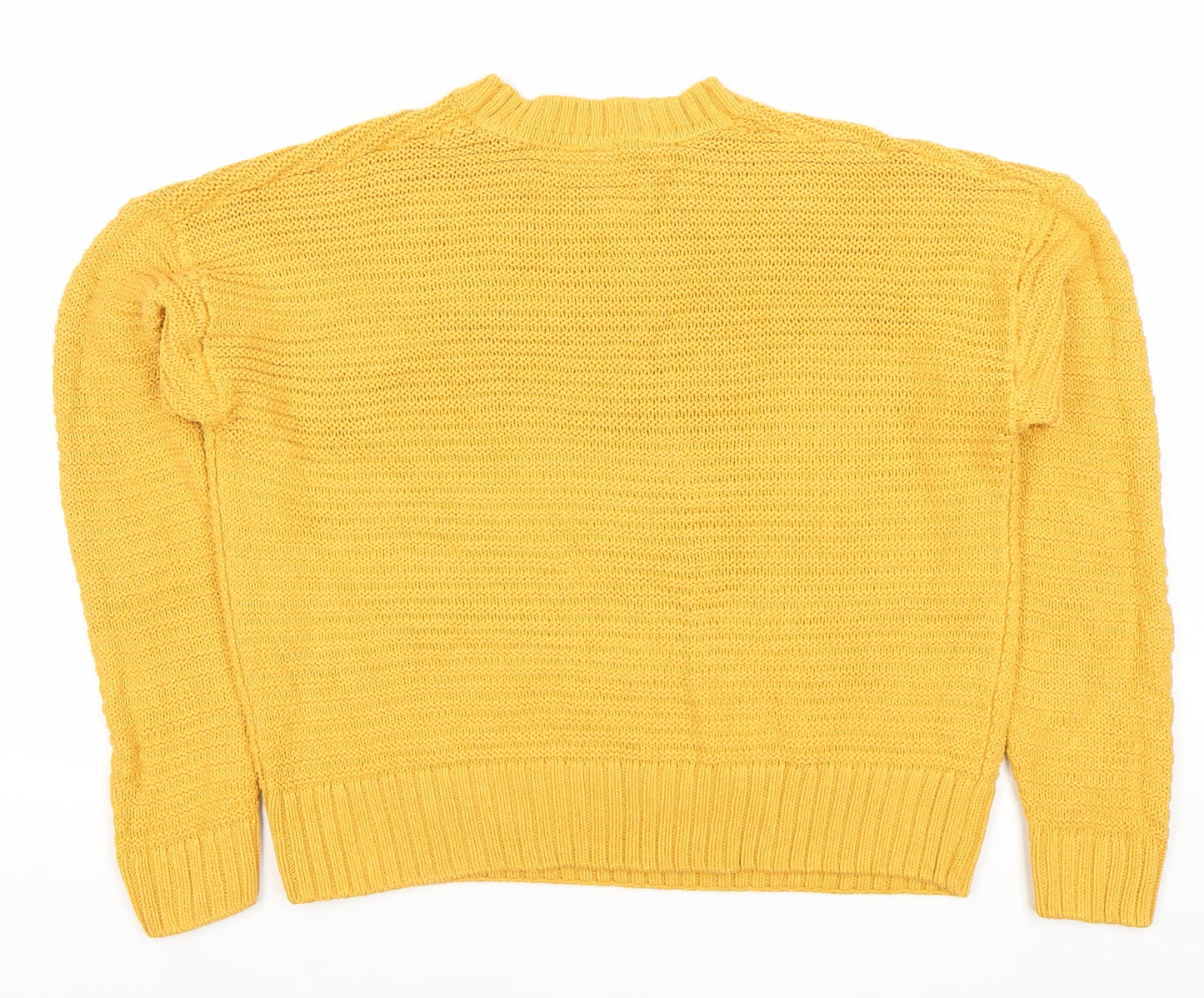 H&M Women’s Yellow Chunky Knit Pullover Jumper Size S Crew Neck