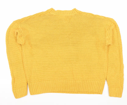 H&M Women’s Yellow Chunky Knit Pullover Jumper Size S Crew Neck