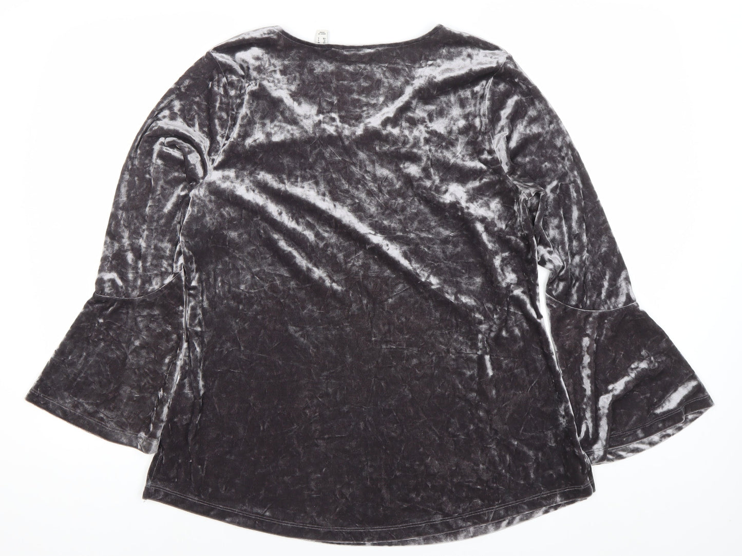 Isaac Mizrahi Live Womens Grey Velvet V-Neck Bell Sleeve Tunic Blouse M