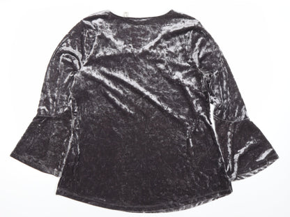Isaac Mizrahi Live Womens Grey Velvet V-Neck Bell Sleeve Tunic Blouse M