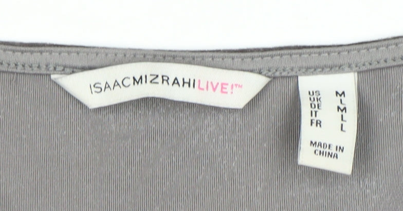 Isaac Mizrahi Live Womens Grey Velvet V-Neck Bell Sleeve Tunic Blouse M