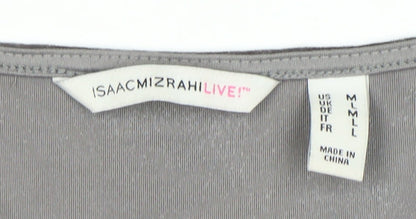Isaac Mizrahi Live Womens Grey Velvet V-Neck Bell Sleeve Tunic Blouse M