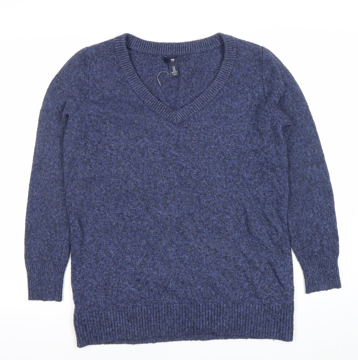 Gap Womens Blue V-Neck Knit Jumper Size M Long Sleeve Pullover