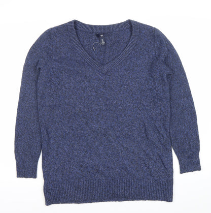 Gap Womens Blue V-Neck Knit Jumper Size M Long Sleeve Pullover