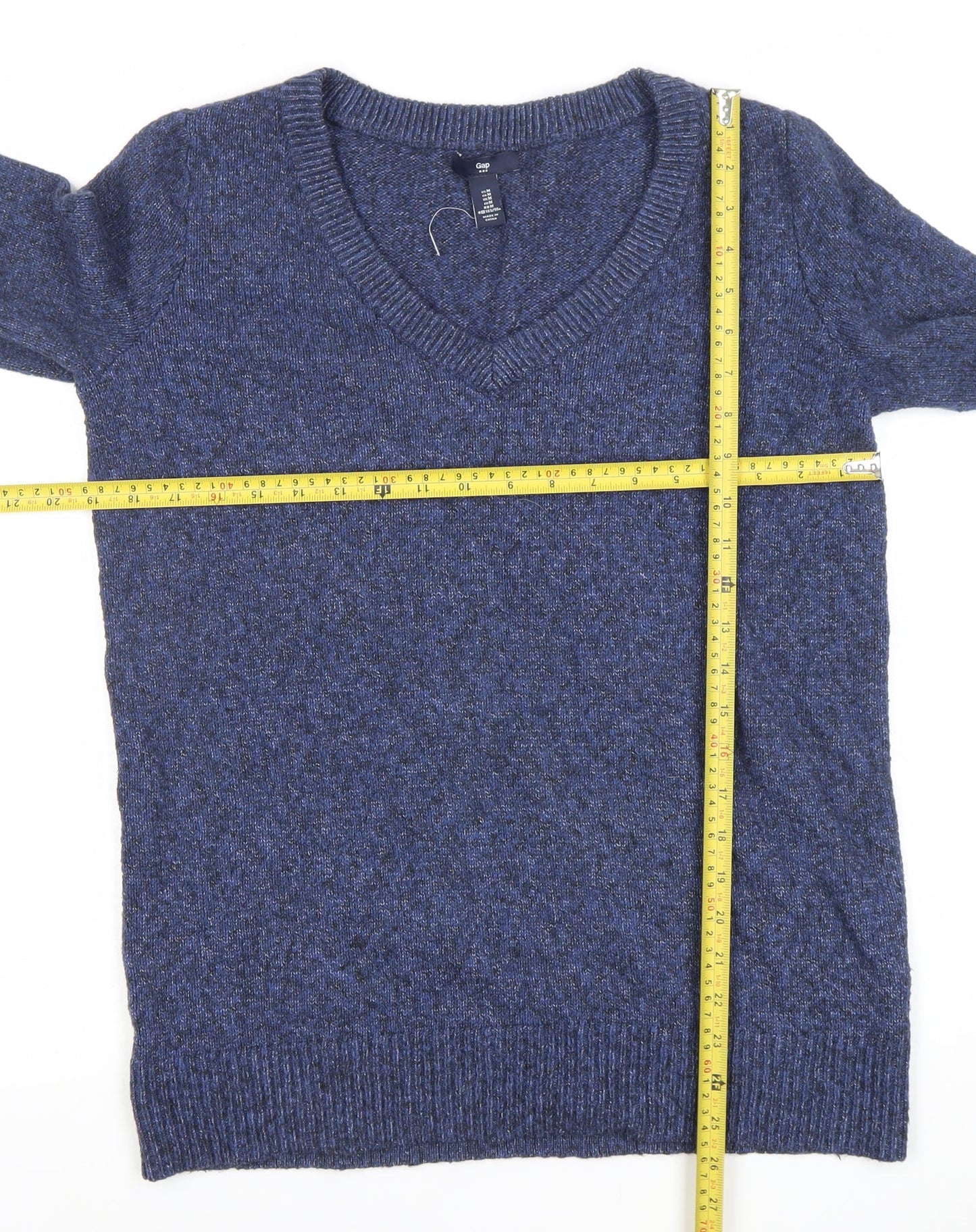 Gap Womens Blue V-Neck Knit Jumper Size M Long Sleeve Pullover