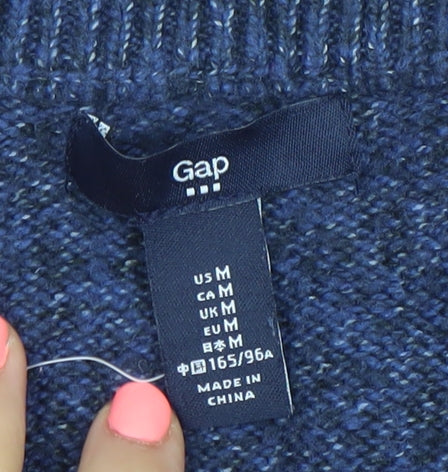 Gap Womens Blue V-Neck Knit Jumper Size M Long Sleeve Pullover