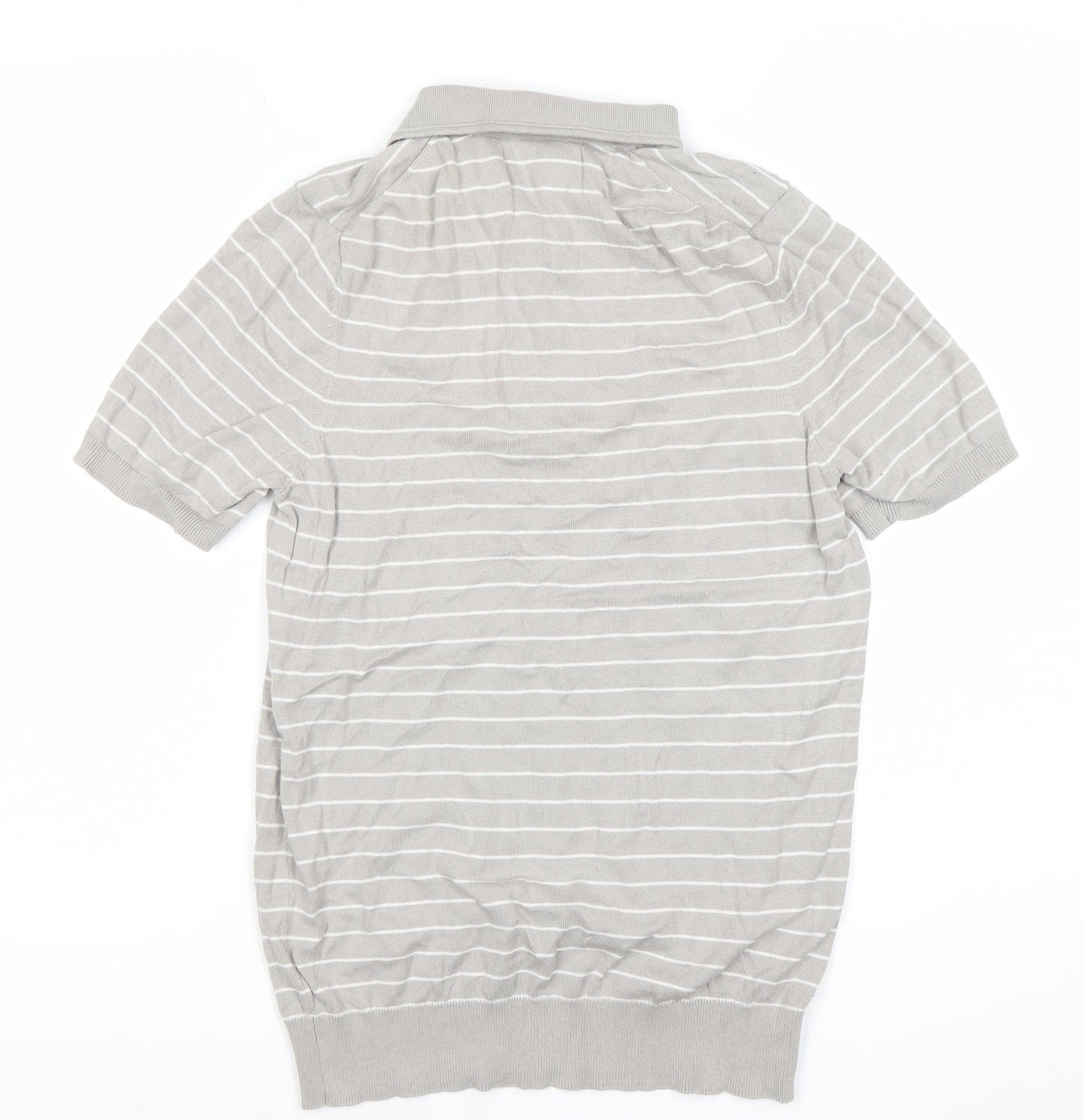 Primark Men’s Grey Striped Polo Shirt Size S Short Sleeve Zip