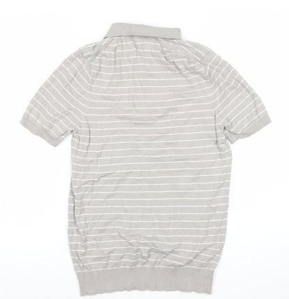 Primark Men’s Grey Striped Polo Shirt Size S Short Sleeve Zip