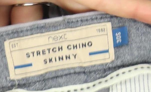 Next Mens Grey Skinny Chino Trousers 30W 30L Slim Fit