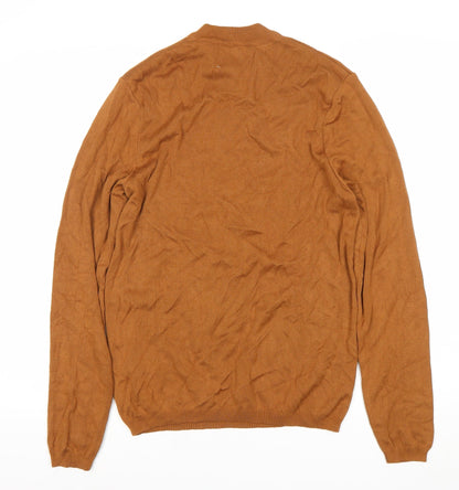 Zara Men’s Brown Mock Neck 1/4 Zip Jumper Size M Cotton Wool Blend