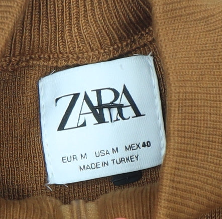 Zara Men’s Brown Mock Neck 1/4 Zip Jumper Size M Cotton Wool Blend