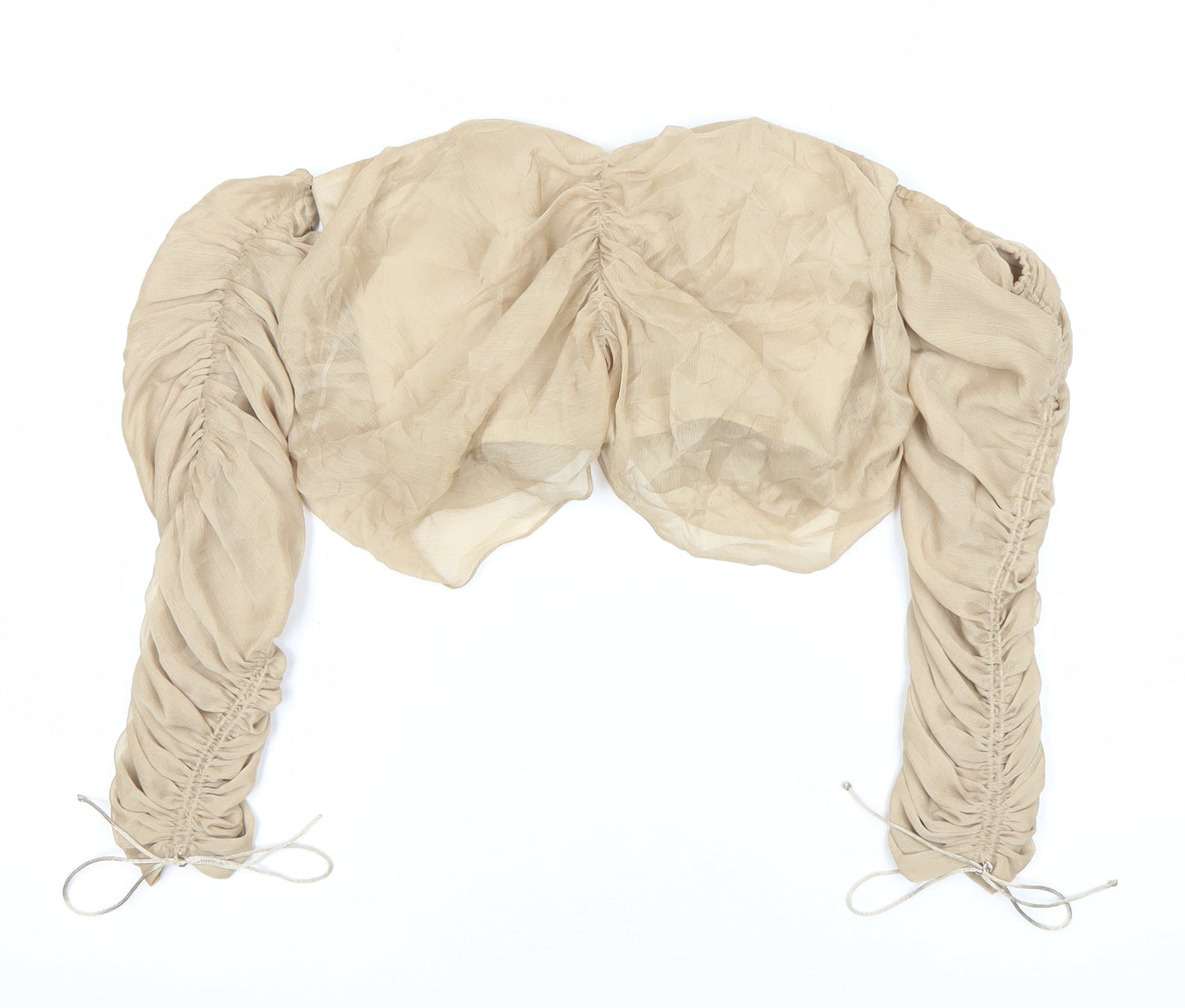 ASOS Women Beige Cropped Blouse Size 6 Long Puff Sleeves Party