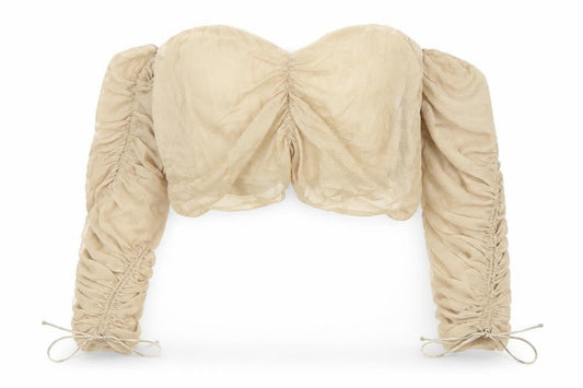 ASOS Women Beige Cropped Blouse Size 6 Long Puff Sleeves Party