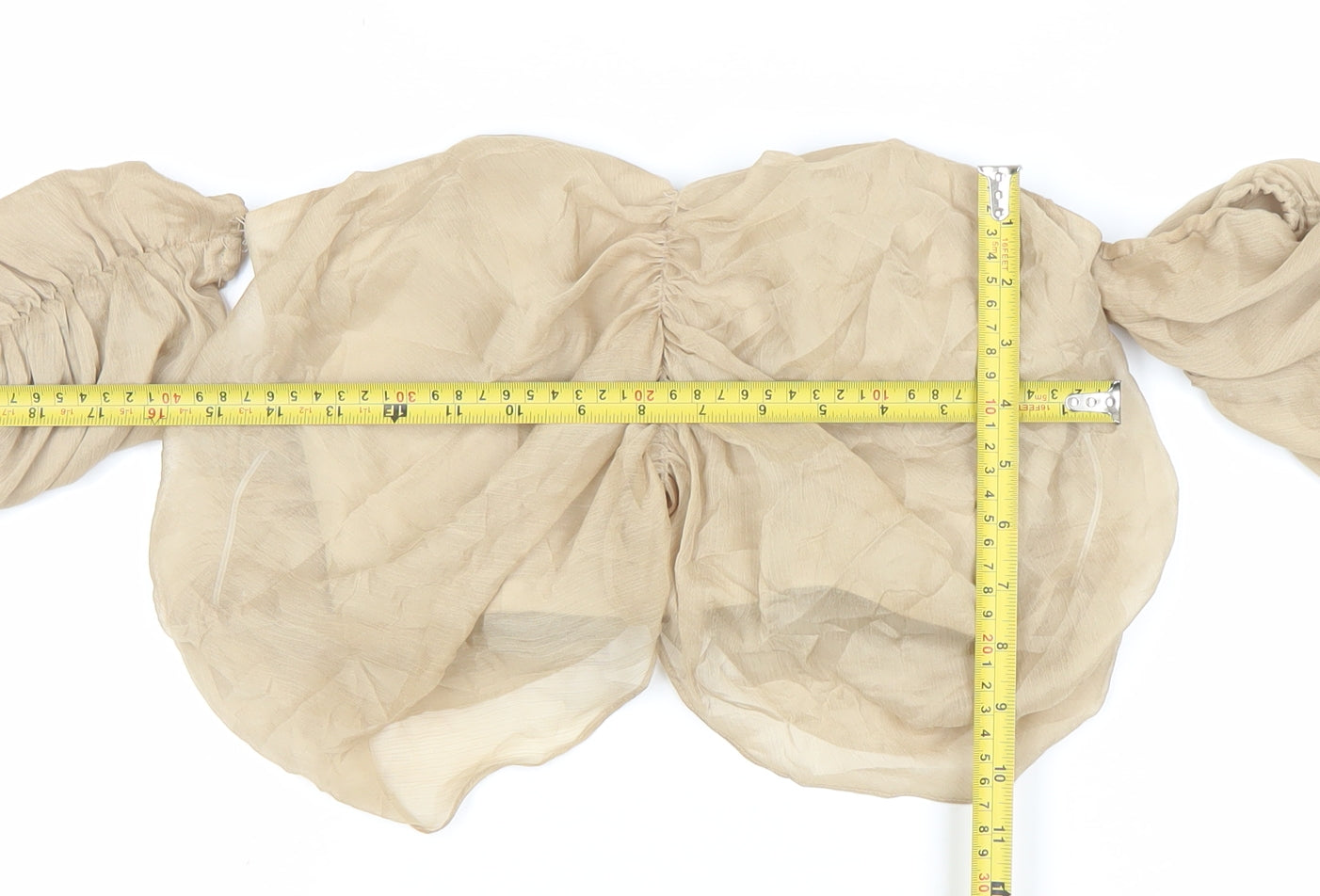 ASOS Women Beige Cropped Blouse Size 6 Long Puff Sleeves Party