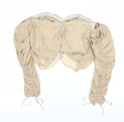 ASOS Women Beige Cropped Blouse Size 6 Long Puff Sleeves Party