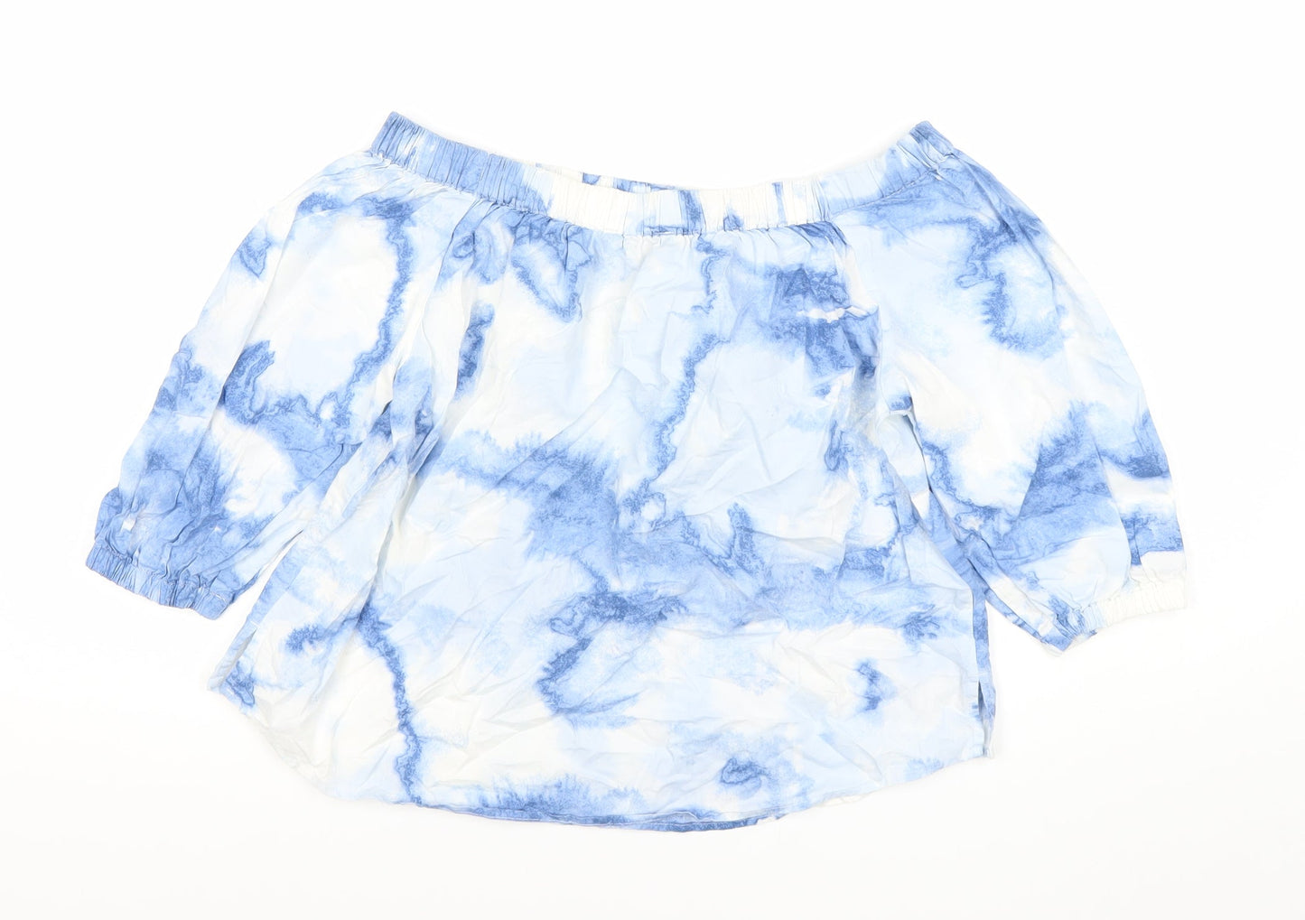 Marks and Spencer Women Blue Off Shoulder Cotton Blouse Size 6