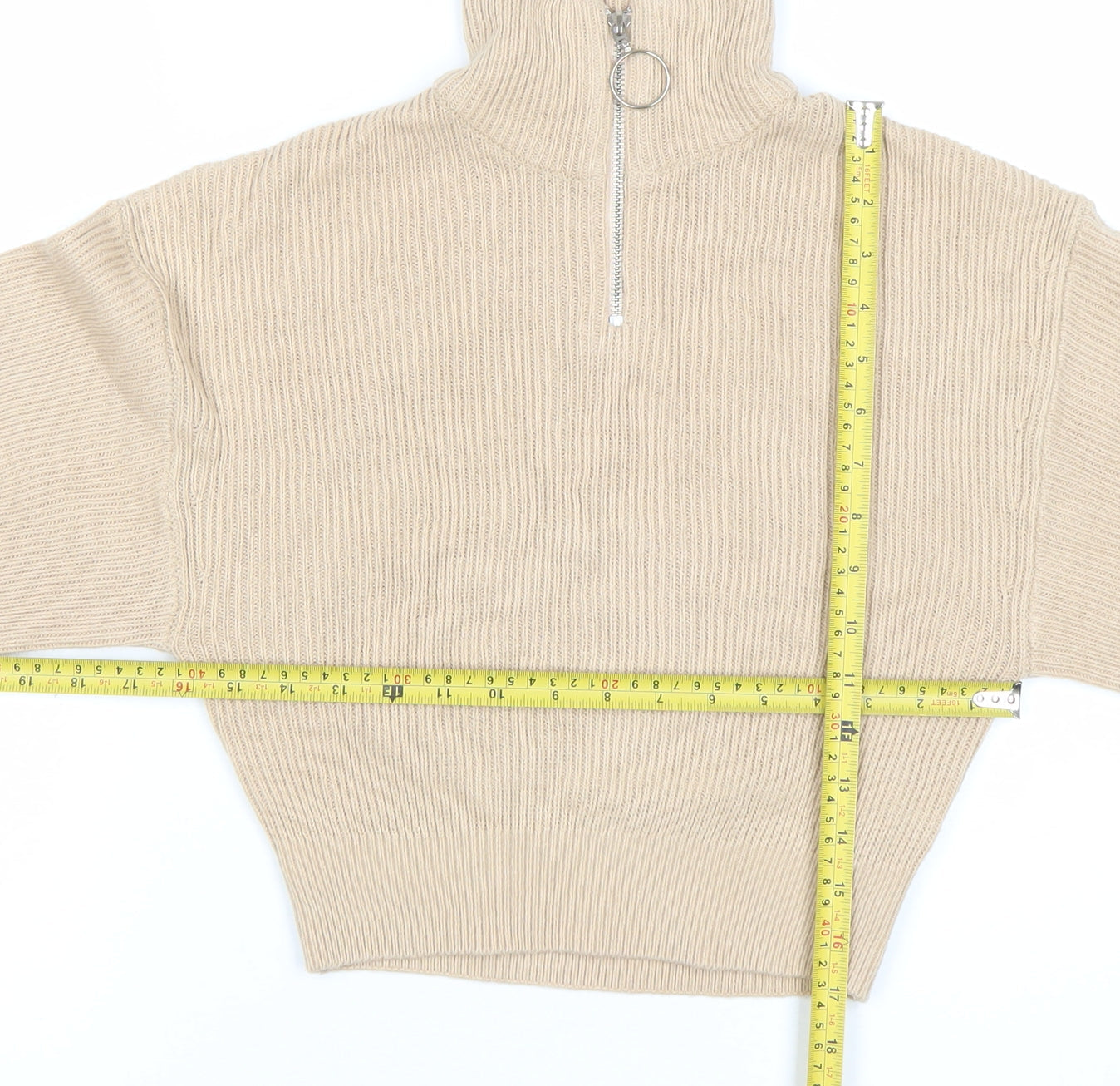 H&M Divided Women’s Beige Roll Neck Ribbed Zip Jumper XS