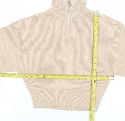 H&M Divided Women’s Beige Roll Neck Ribbed Zip Jumper XS