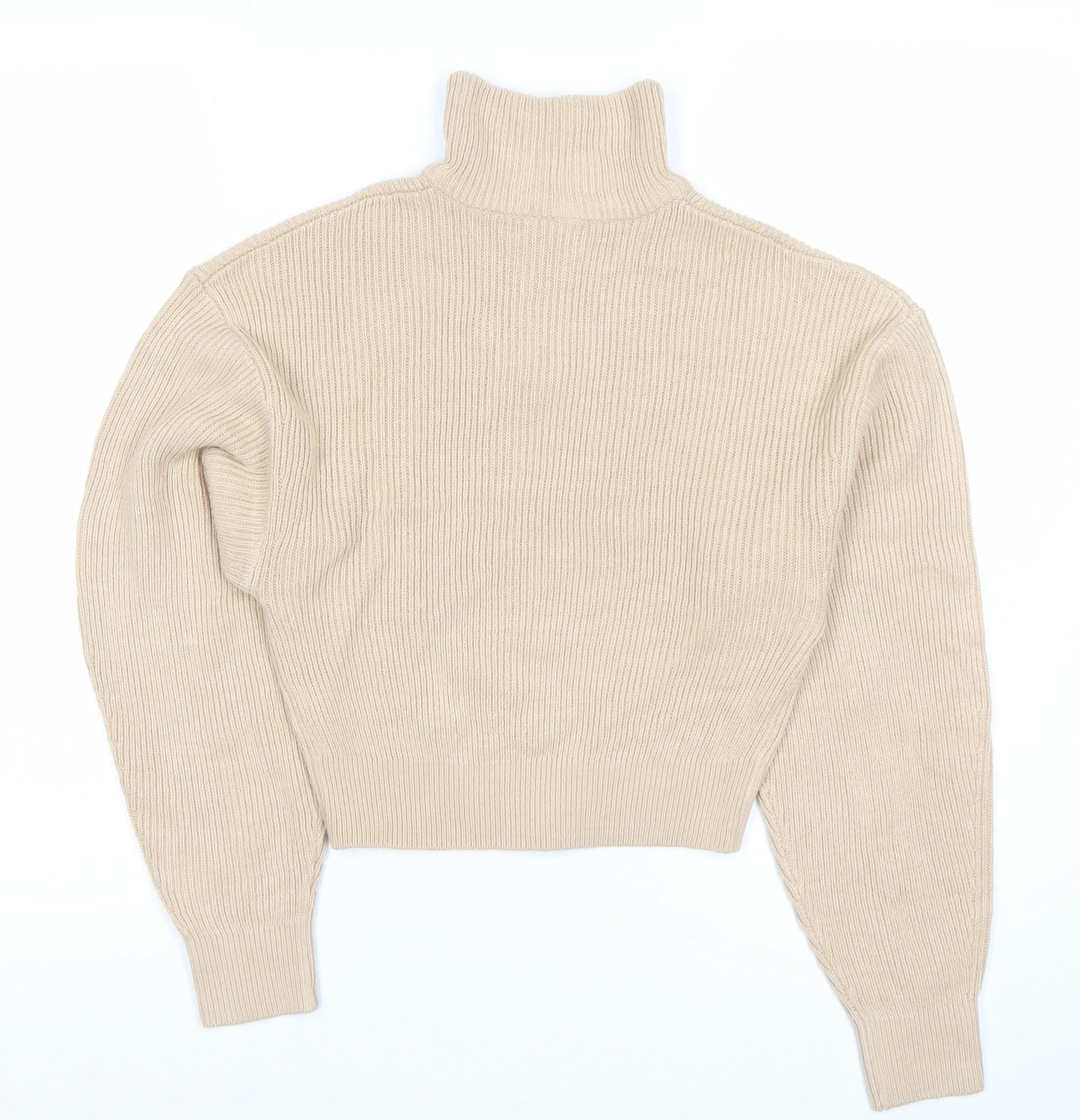 H&M Divided Women’s Beige Roll Neck Ribbed Zip Jumper XS