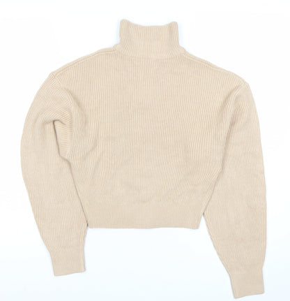 H&M Divided Women’s Beige Roll Neck Ribbed Zip Jumper XS