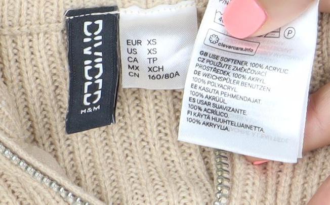 H&M Divided Women’s Beige Roll Neck Ribbed Zip Jumper XS