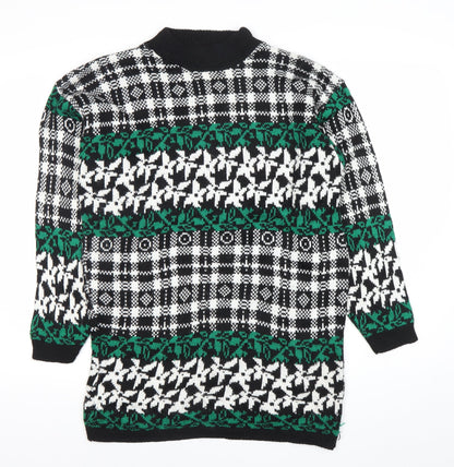 American Pride Womens Black Green Fair Isle Knit Jumper Size L