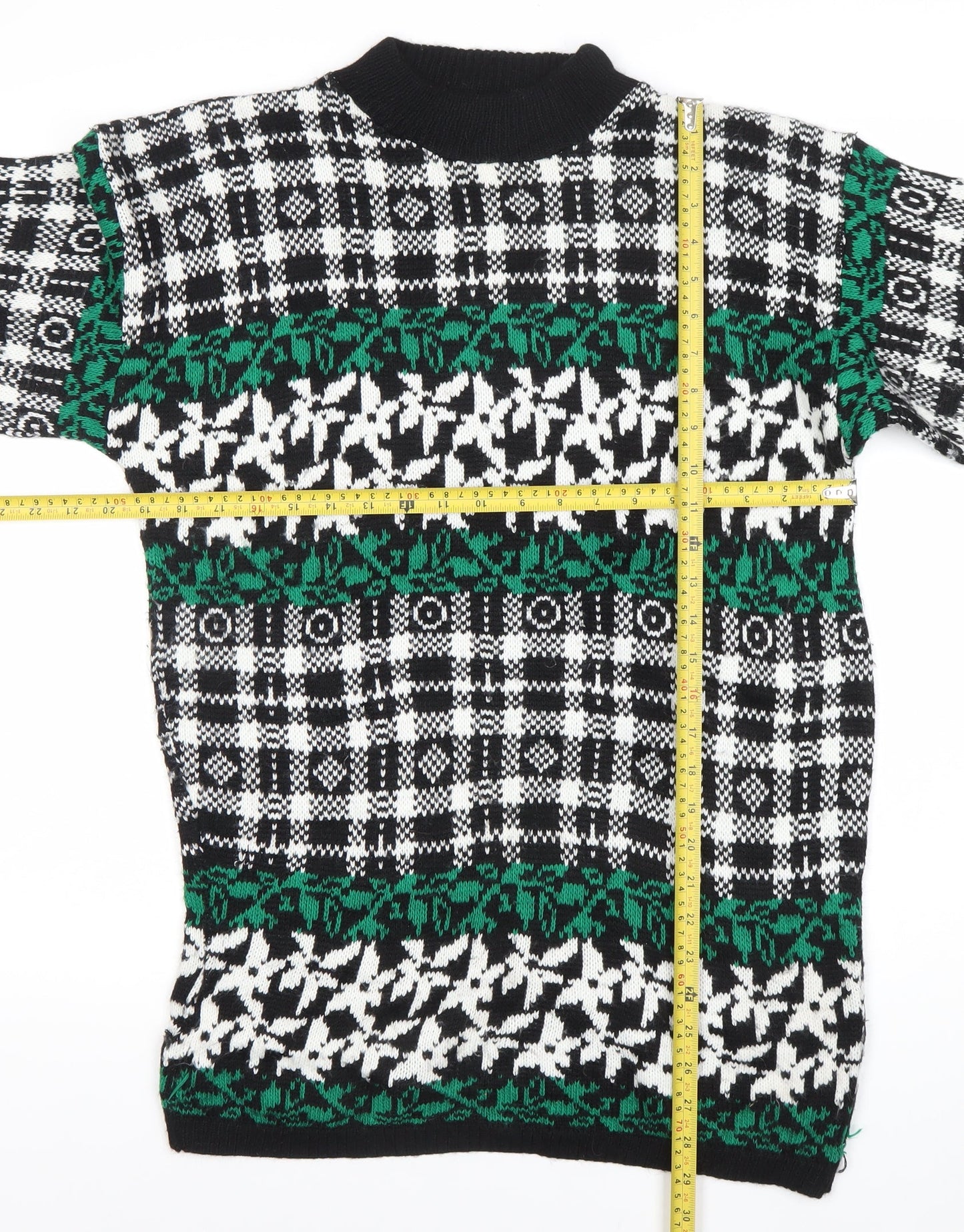American Pride Womens Black Green Fair Isle Knit Jumper Size L