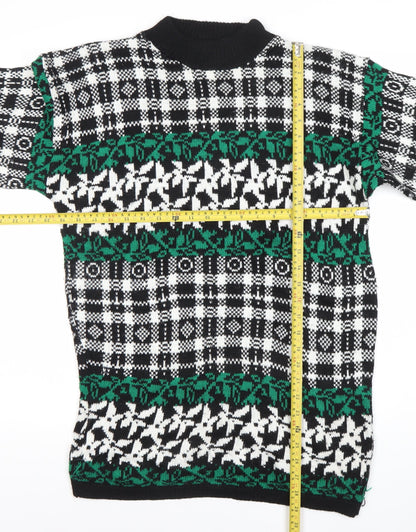 American Pride Womens Black Green Fair Isle Knit Jumper Size L