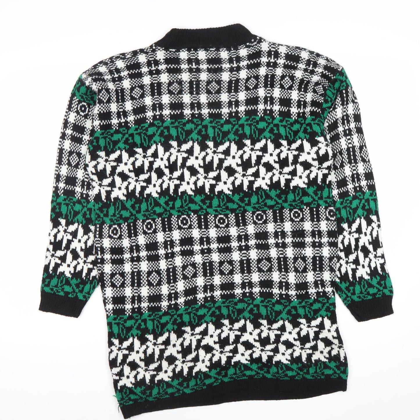 American Pride Womens Black Green Fair Isle Knit Jumper Size L