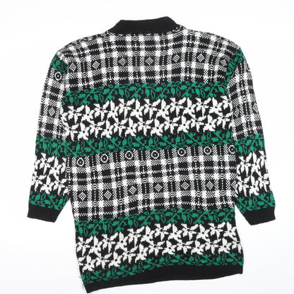 American Pride Womens Black Green Fair Isle Knit Jumper Size L