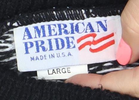 American Pride Womens Black Green Fair Isle Knit Jumper Size L