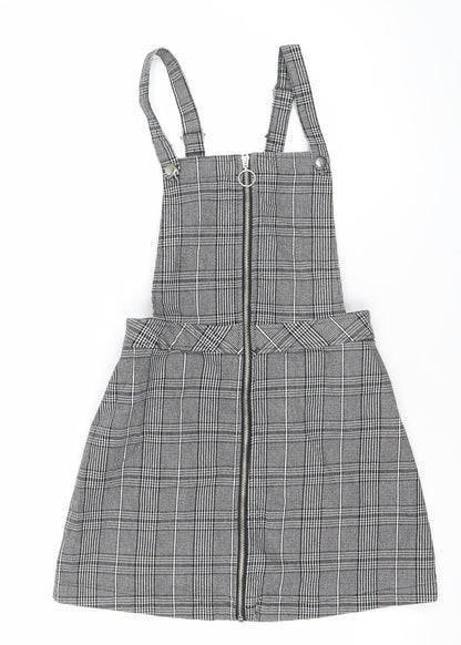Divided Women Black Check Pinafore Dress Size 8 Zip Strappy Workwear