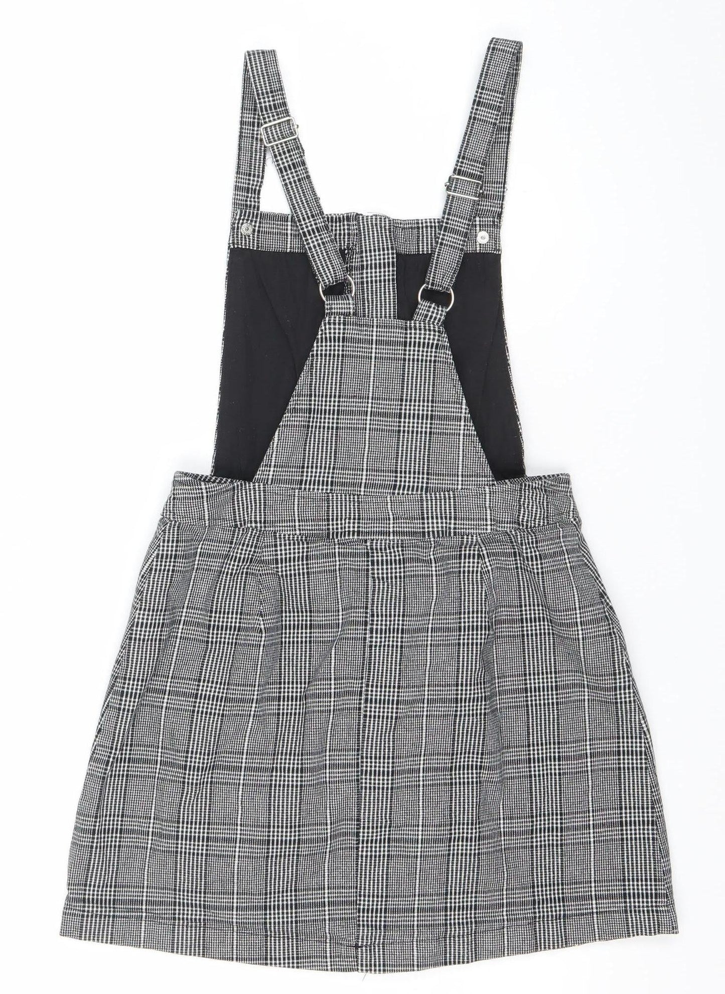 Divided Women Black Check Pinafore Dress Size 8 Zip Strappy Workwear